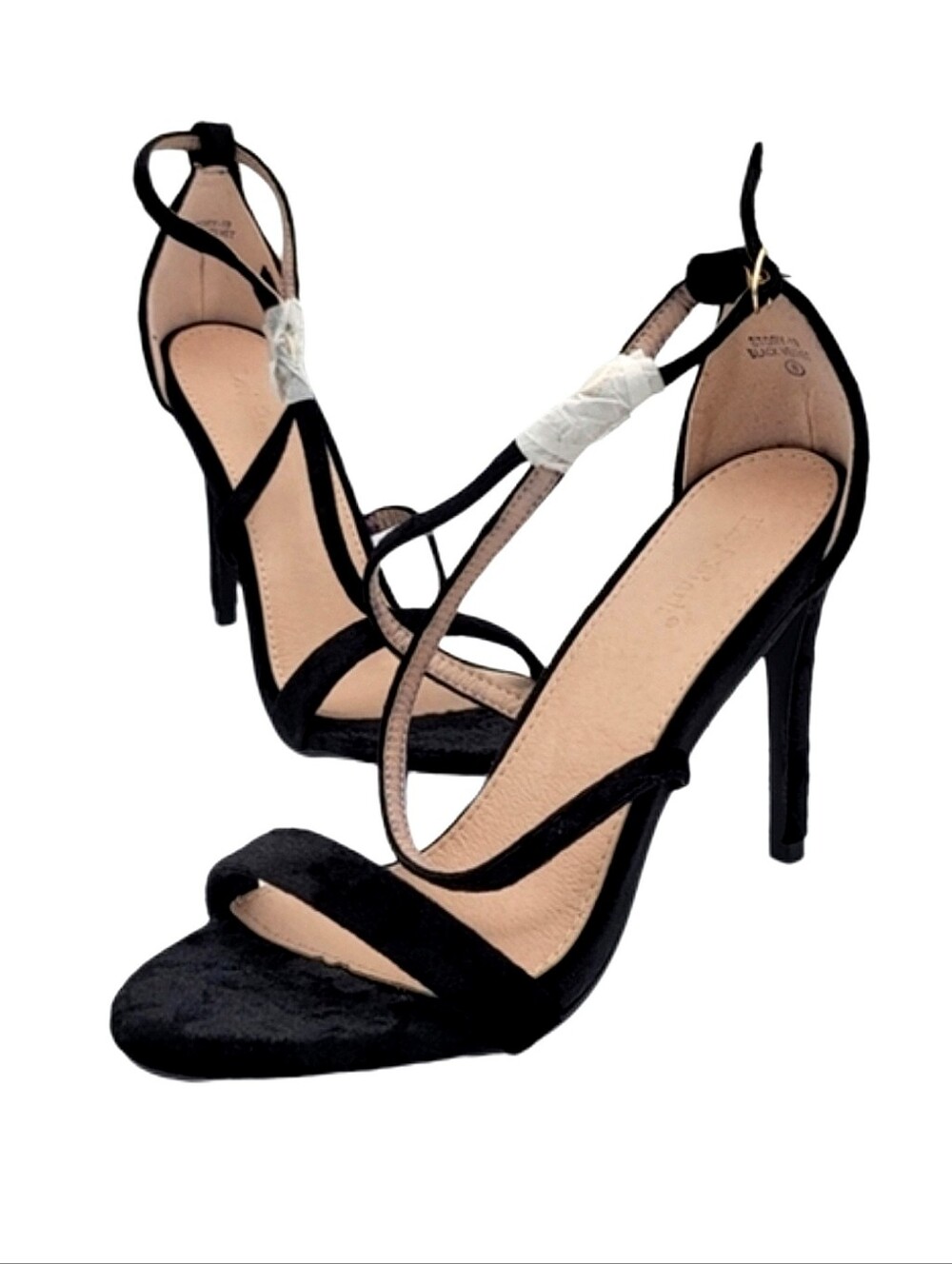 Lov Mark Open Toe Velvet Criss Cross Strap Heel • NEW